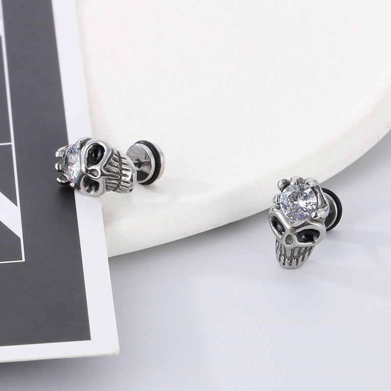 1 Pair Hip-Hop Punk Skull Titanium Steel 18K Gold Plated Ear Studs display picture 5