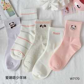 爱嘀嗒26秋冬新款少年袜卡通小熊猫中筒袜韩版女童潮袜无骨袜透气
