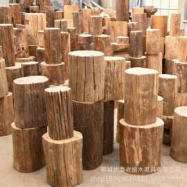 老榆木木墩酒店民宿玄关装饰摆件原木木墩盆栽工艺品底座花架木桩