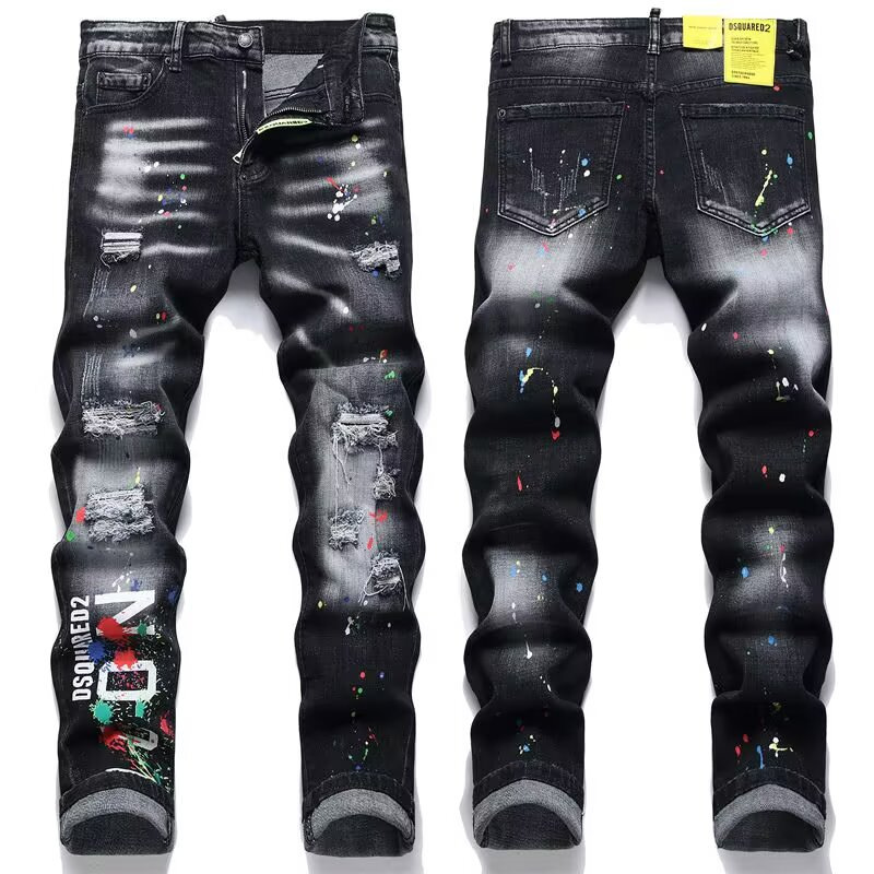 High-Quality Am Ripped Patchwork Embroidered High Street Style Unisex Loose Casual Versatile Jeans for Cross-Border Trade