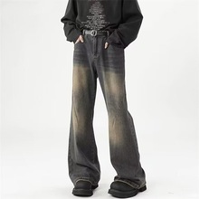 美式复古阔腿裤子男款牛仔裤cleanfit秋冬季新款vibe风直筒微喇裤