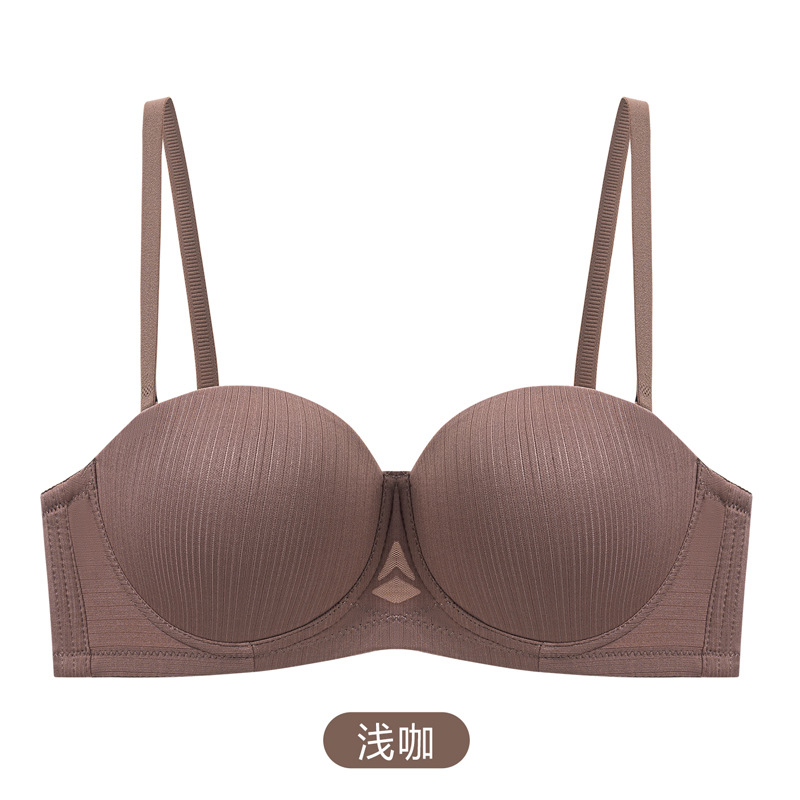 Inventario sexy ropa interior damas media taza brillante sin marcas sujetador de anillo de acero pequeño pecho reunido sin cinturón de hombro ropa interior sujetador