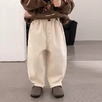 Повседневные брюки на флисовой подкладке для мальчиков, брюки из флиса, новые бежевые длинные брюки осень-зима 2025, детские утолщенные брюки.