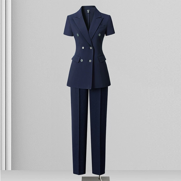 Blue suit, trousers, with short sleeve