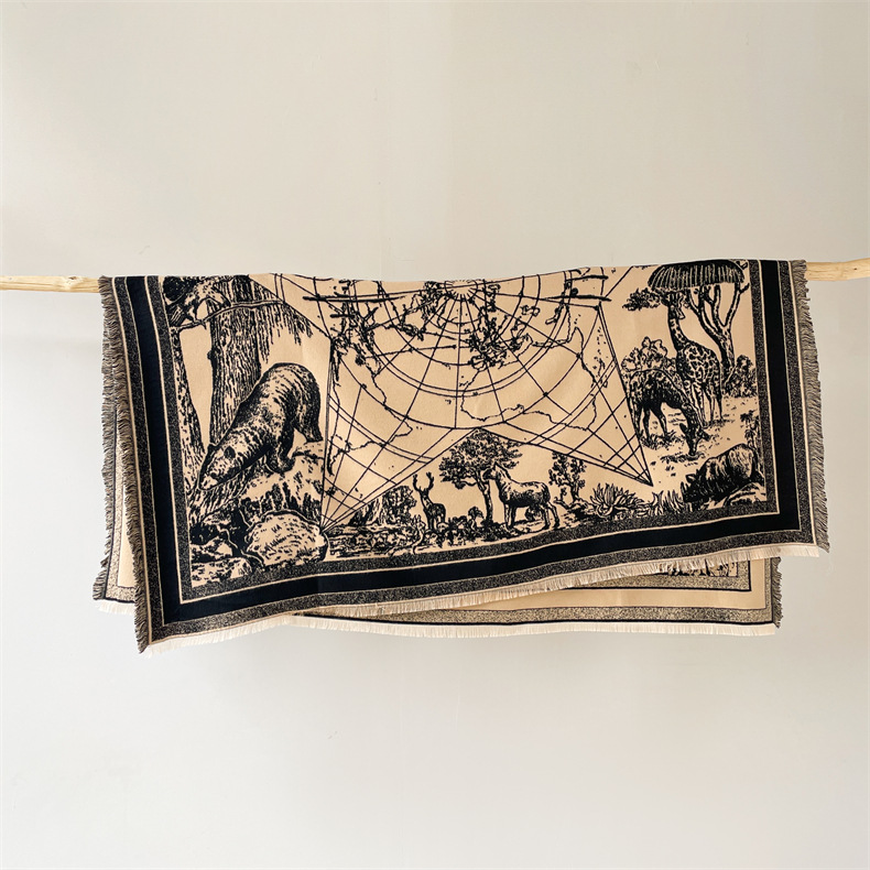 Großer quadratischer Winterschal im Ethno-Stil, doppelseitiger fünfzackiger Stern aus Kaschmir, dicker und warmer Reiseschal_voghion.com