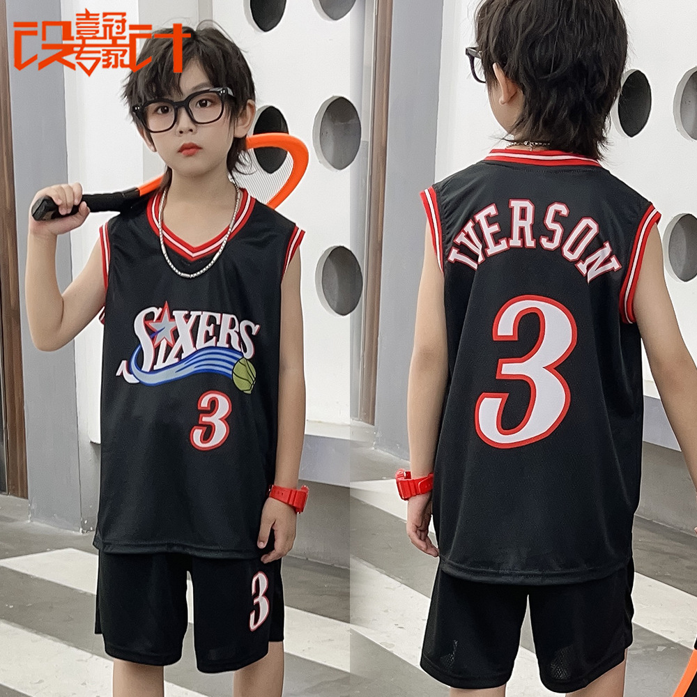 76ers Retro No.3 Iverson Jersey New Children's Wear Children's Basketball Clothes Kindergarten Training Clothes Ball Class Clothes