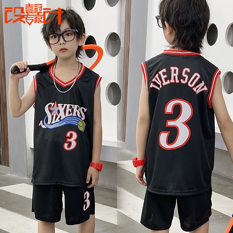 76ers Retro No.3 Iverson Jersey New Children's Wear Children's Basketball Clothes Kindergarten Training Clothes Ball Class Clothes 76ers Retro No.3 Iverson Jersey New Children's Wear Children's Basketball Clothes Kindergarten Training Clothes Ball Class Clothes