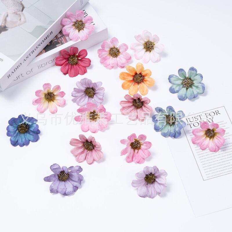Simulated Daisy Flower Head Silk Cloth Fake Flower DIY Artificial Flower Accessories Wedding Wedding Scene Decoration Background Flower Arrangement