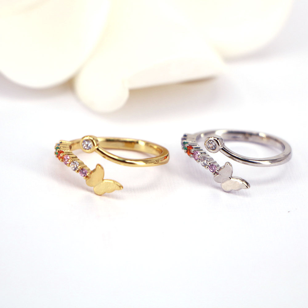 Fashion Butterfly Ring Female Copper Gold-plated Color Zircon Open Ring display picture 2