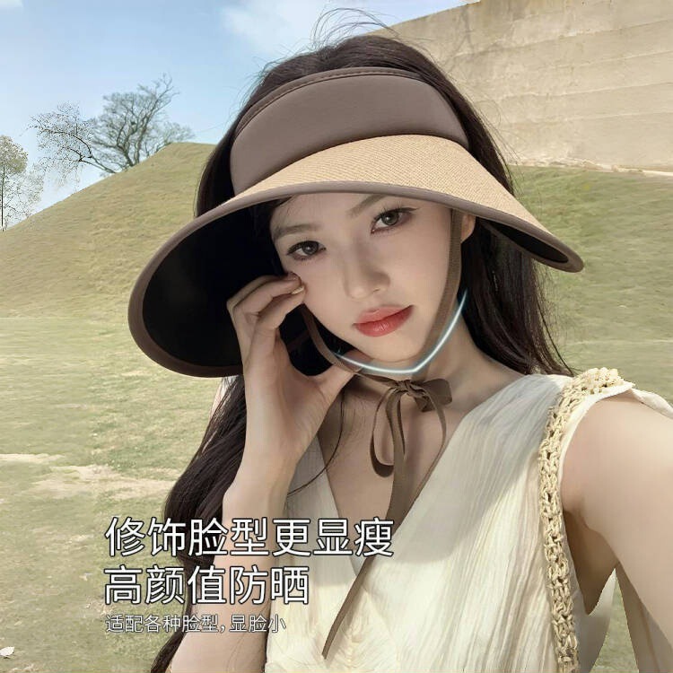 Sun Hat Upf50+ Large Brim Summer Cycling Anti-Uv Empty Top Sun Hat Women's Uv Sun Hat to Cover Face