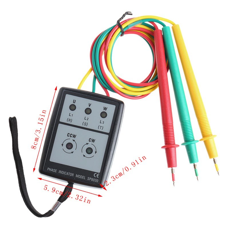 Производитель фазовый детектор Амперметр переменного тока Фазовый измеритель с цифровым дисплеем Трехфазный измеритель последовательности фаз переменного тока 60-600 В переменного тока