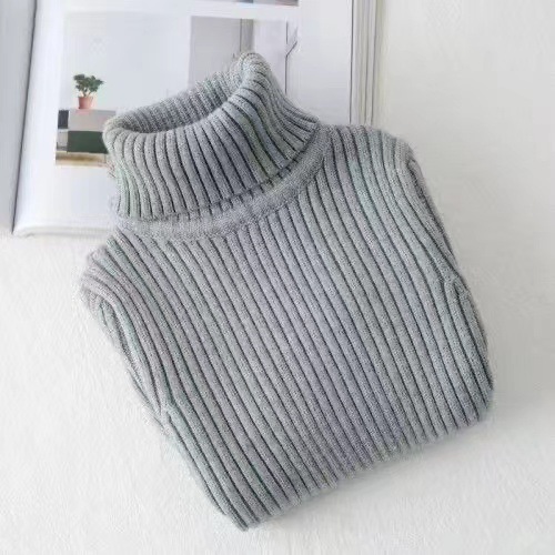 Niños y niñas que tocan Fondo camisa Otoño e Invierno Nuevo Jersey de punto de cuello alto de color sólido suéter de fondo para niños estilo occidental todo a juego