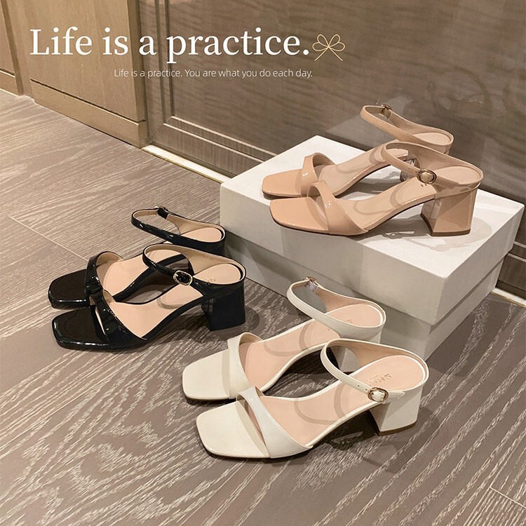 2026 New Style Nude-Feel Sister-Style Slippers with 6.5cm Chunky Heel, Square Toe, Single Strap, High-Heeled Sandals for Women, Suitable for Outdoor Wear, Ol Style