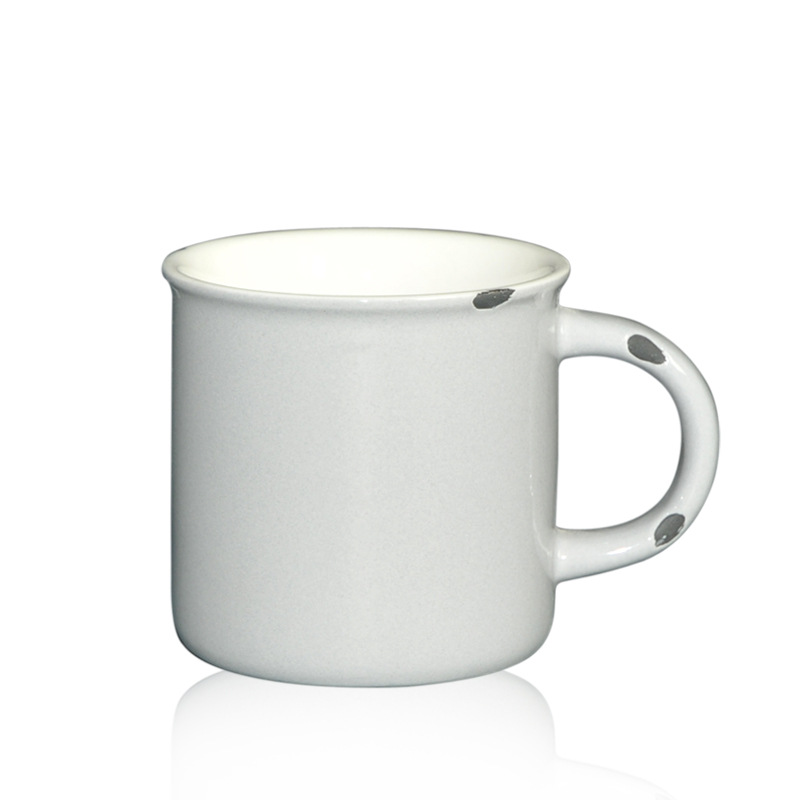 Color exterior, blanco interior, taza de cerámica vieja, taza de cerámica esmaltada de imitación, logotipo impreso, taza nostálgica de comercio exterior, bricolaje