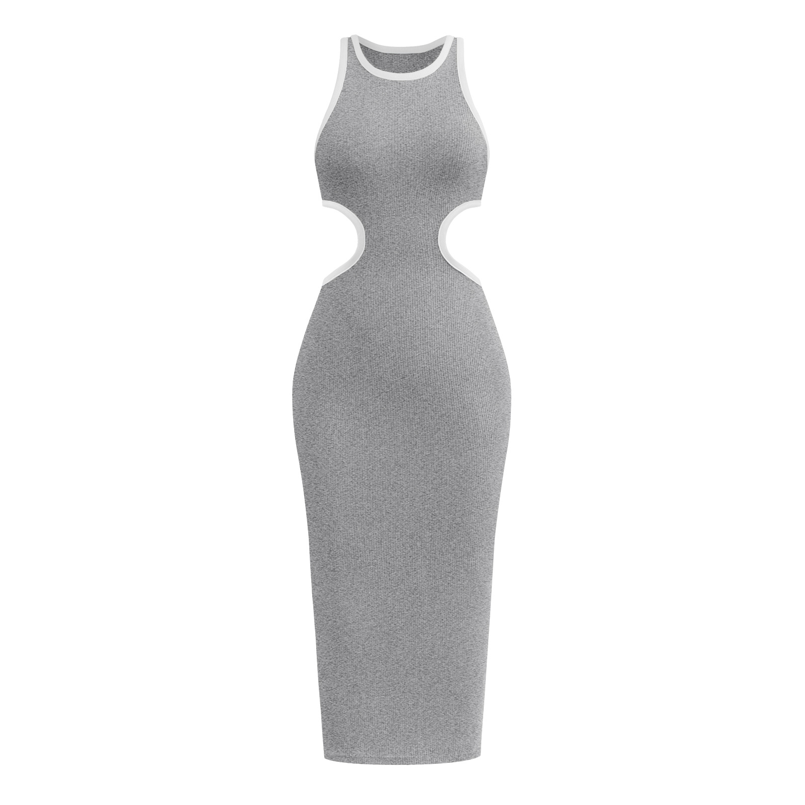 thumbnail image 1 of Moda europea y americana nuevo jersey con cuello redondo ajustado hueco sin espalda vestido de corredor sexy que cubre la cadera falda acanalada de longitud media, 1 of 5
