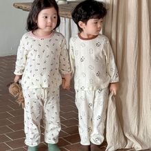 A类纯棉睡衣春秋薄款男女童呼吸韩版家居服宝宝可外穿空调服套装5