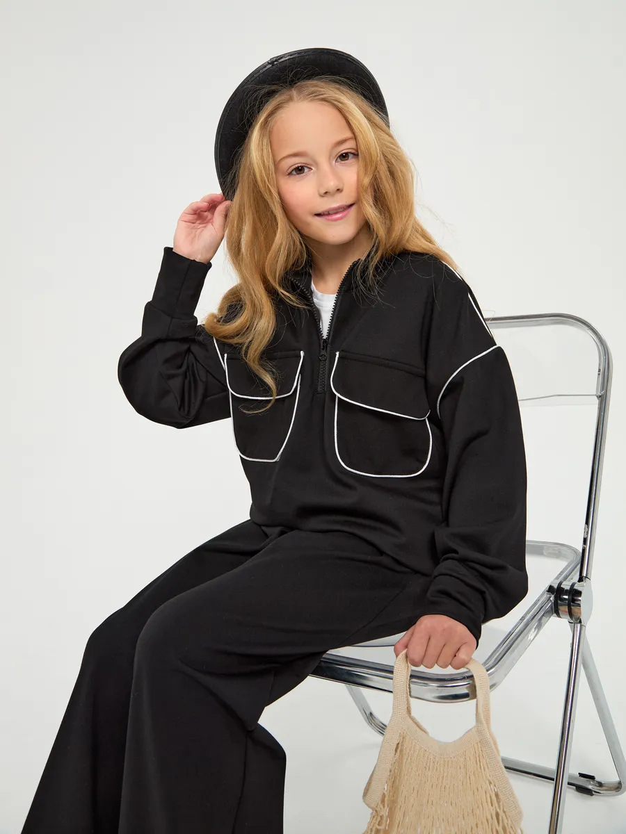 Mädchen Freizeit Streetstyle Zweiteiler Mit Half Zip Pullover_voghion.com
