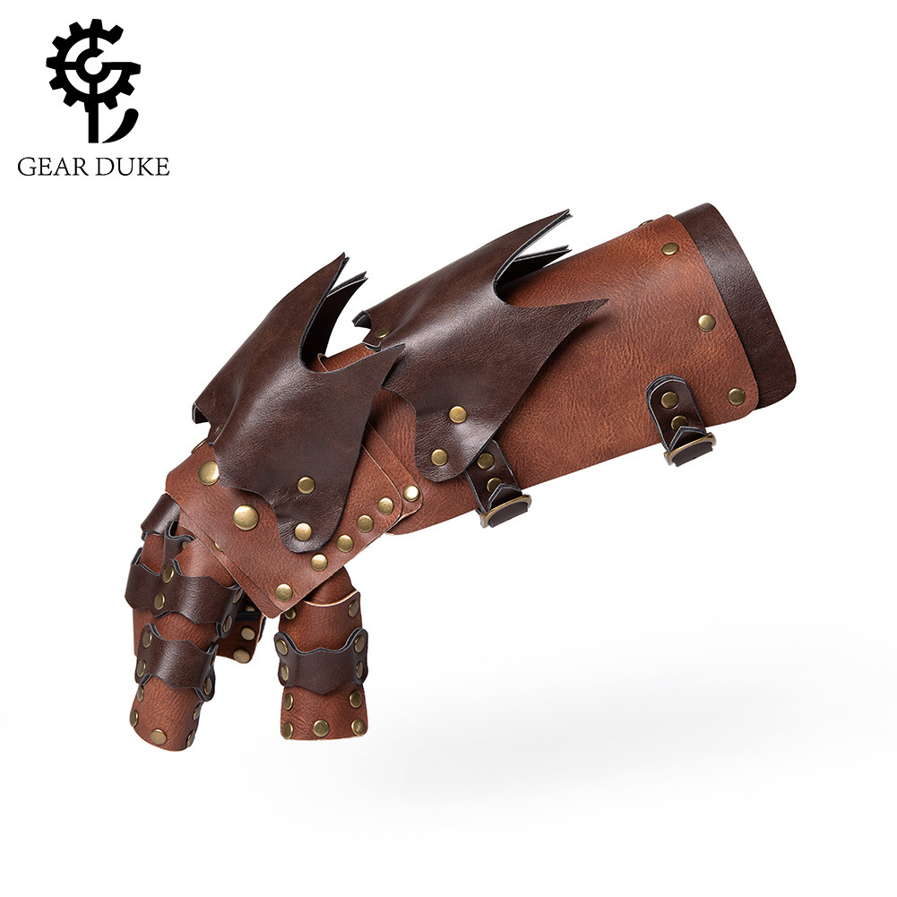 Halloween steampunk COSPLAY anime game PU leather color matching arm set stage performance costume gloves_voghion.com