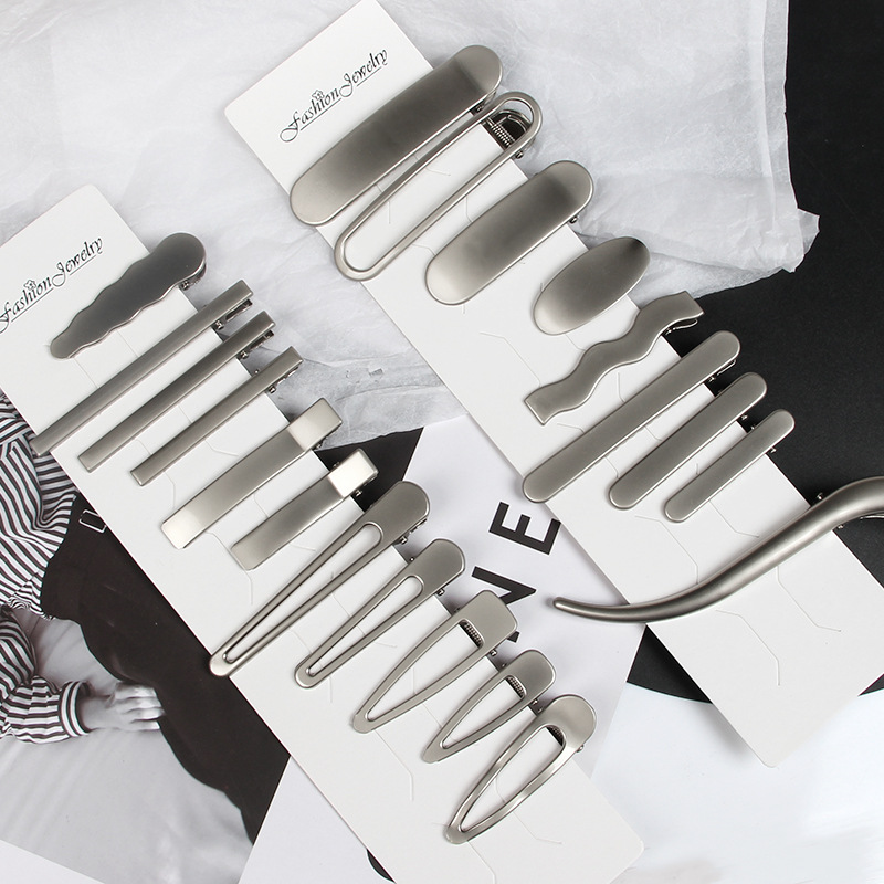 Square clip advanced gray ins metal sweet cool bangs hairpin hair accessories forehead broken hairpin simple clip 23 new