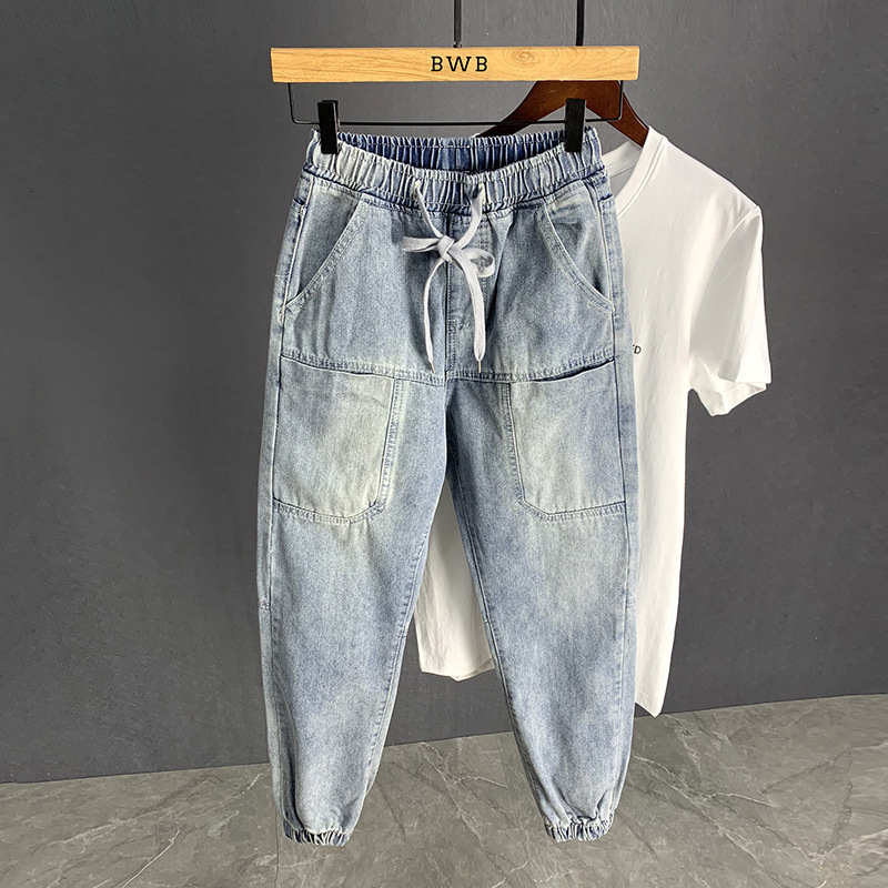 Trendy Brand Korean Style Bundled Leg Jeans Men's Harlan Autumn Casual Cropped Skinny Pants Loose Nipped Trendy Pants