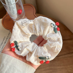 可爱红色小樱桃蕾丝大肠发圈女高级感百搭头饰扎头发大号春夏发绳