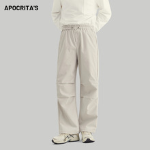 APO男装|跨境美式伞兵工装裤男秋季宽松直筒休闲百搭松紧系带长裤