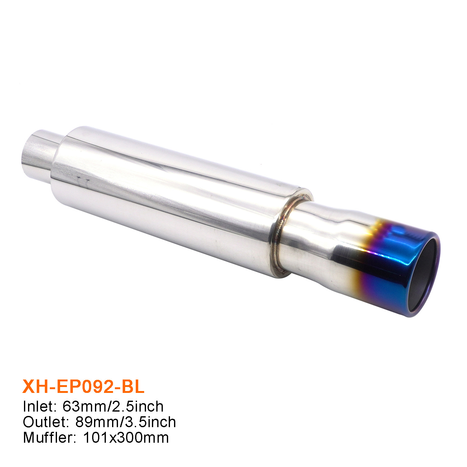 Modificación del coche tubo de escape tambor de cola de acero inoxidable tambor redondo tambor de sonido fila recta Universal con Garganta de cola chapado azul para hornear Azul Plata