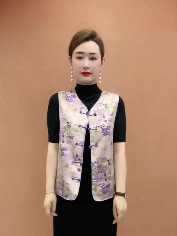 新款新中式国风马甲女盘扣高级背心唐装坎肩背心春季刺绣提花上衣|undefined