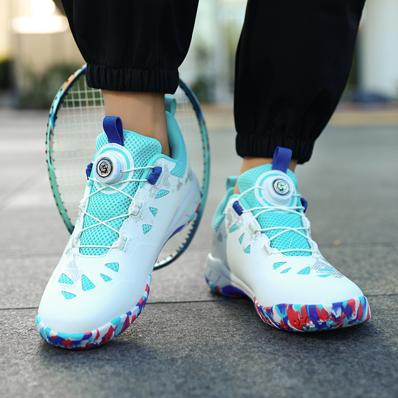 Transfronterizos de tamaño grande nueva moda botón giratorio suela de goma zapatos de entrenamiento de bádminton zapatos de tenis anti-deslizante transpirable
