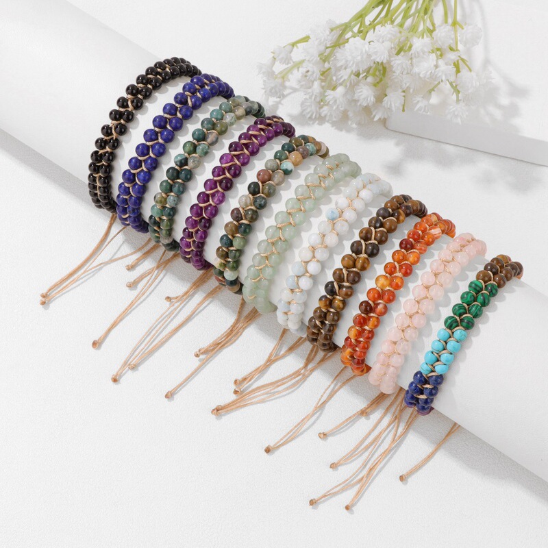 Amazon Cross-Border Hot-Selling Natural Stone Bracelet 4mm Amethyst Double-Layer Braided Handmade Beaded Women's Stretch Bracelet