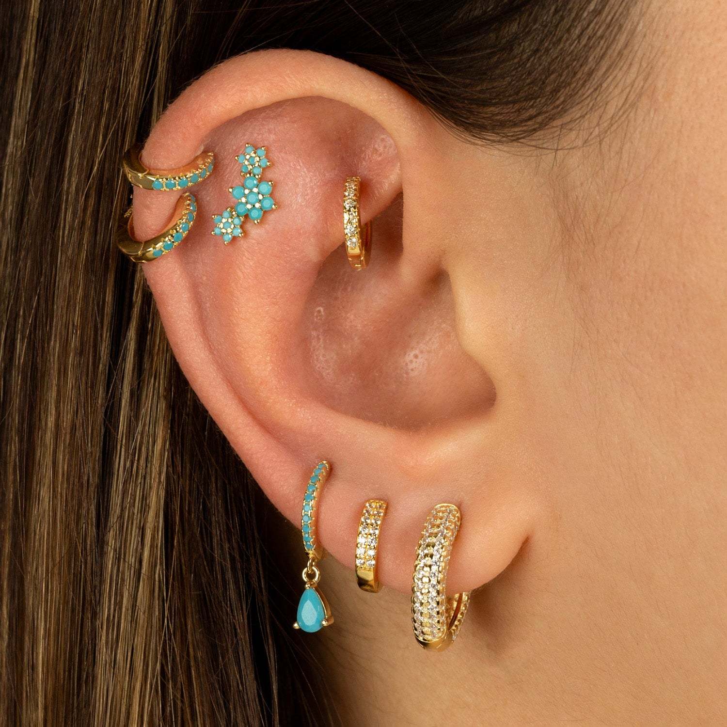 Triple Flower Stud Earring - A