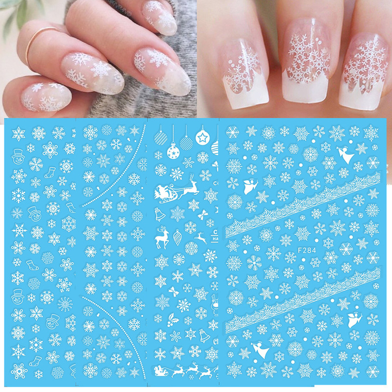 Cross-Border F series nail art stickers 3D Christmas theme snowflake gold and silver white flower nail art stickers nail