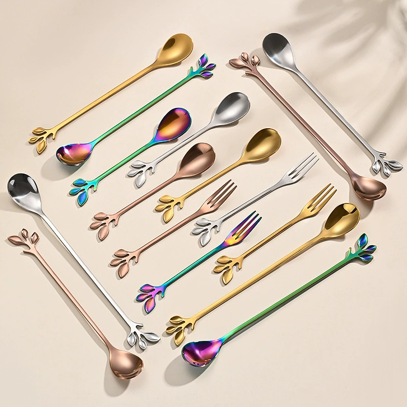 Листья из нержавеющей стали Ложка вилка утолщение кофейная ложка Птичье гнездо мед чайная ложка термостатические чашки подарки совпадают ложка смешивания ложка