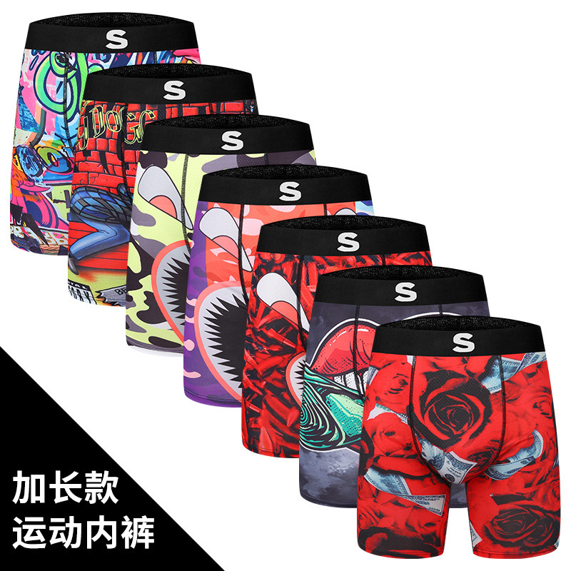 Long-Leg Boxer Briefs for Men, Trendy Printed Extended Boxer Briefs, Men's Short Underwear, Cross-Border Foreign Trade Wholesale Factory Long-Leg Boxer Briefs for Men, Trendy Printed Extended Boxer Briefs, Men's Short Underwear, Cross-Border Foreign Trade Wholesale Factory