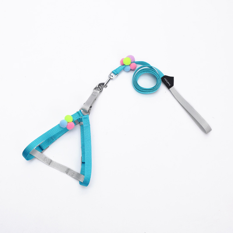 Cuerda de tracción para gatos, correa para el pecho, anti-liberación, cuerda para gatos, linda bola de pelo, especial para salir, ajustable para todas las estaciones