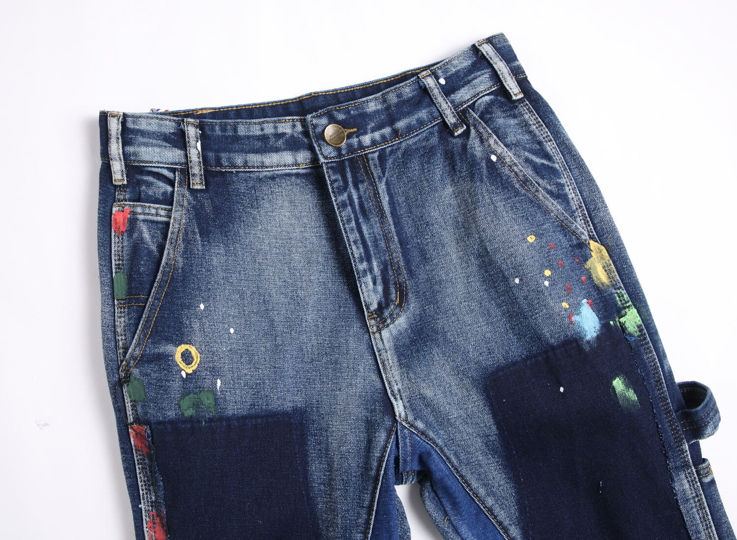 Men's Clothing punk blue multi pocket stitching loose non elastic straight tube micro flared men's jeans trend 3666_voghion.com