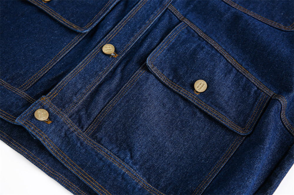 Men's Stylish Denim Work Jacket Ith Multi-Pocket Design, High Street Fashion, Double-Layer Collar, Punk Style, Loose Fit For Casual Wear_voghion.com