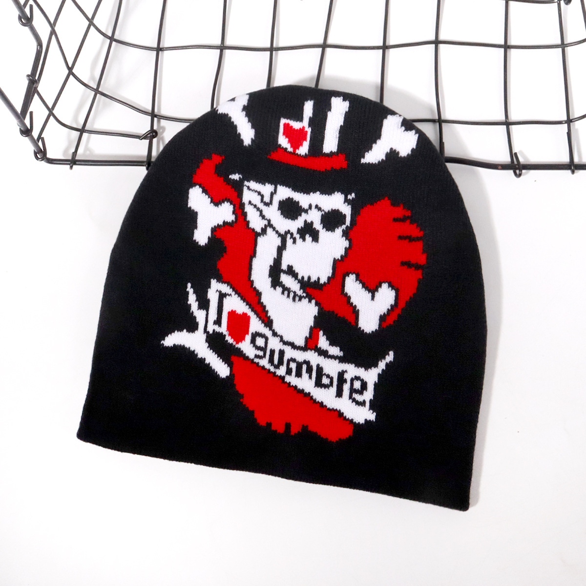 Chapeau de crâne de lettre d'Halloween, chapeau en tricot acrylique, chapeau chaud d'automne/hiver_voghion.com