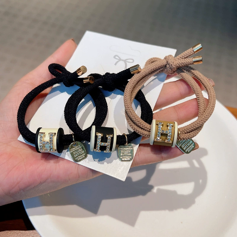 Demi-season retro hair rope with letters pearl, letter H