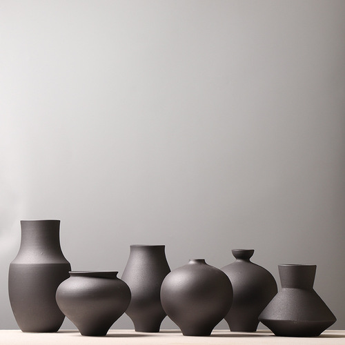 Black Ceramic Vase Creative Living Room Floral Arrangement Decor Designer Model Room Antique Shelf Ornament Minimalist Nordic
