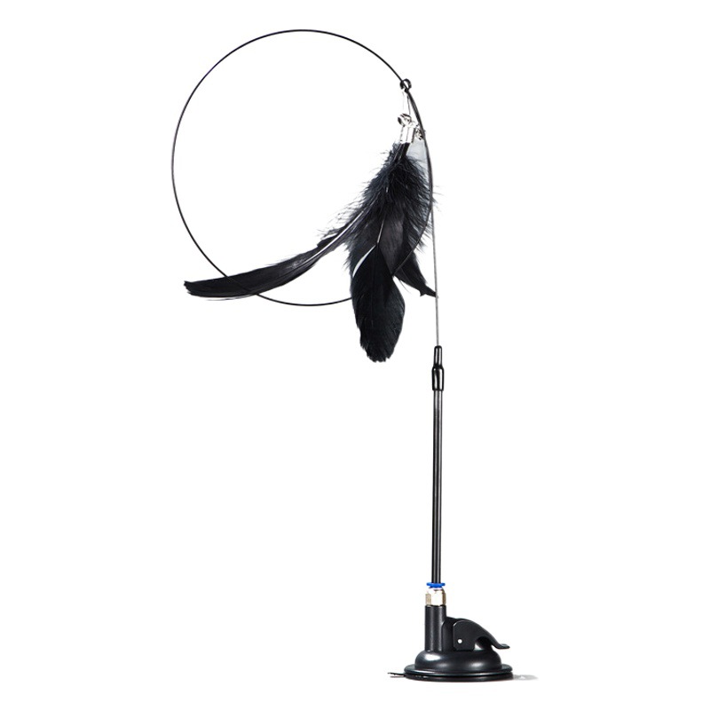 Nuevo juguete para gatos con varita de alambre mejorada, plumas grandes desmontables y ventosa, para el entretenimiento del gato.