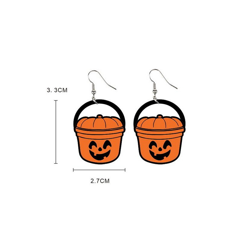 1 Paire Exagéré Motif Halloween Citrouille Chat Bois Crochet D'oreille display picture 6