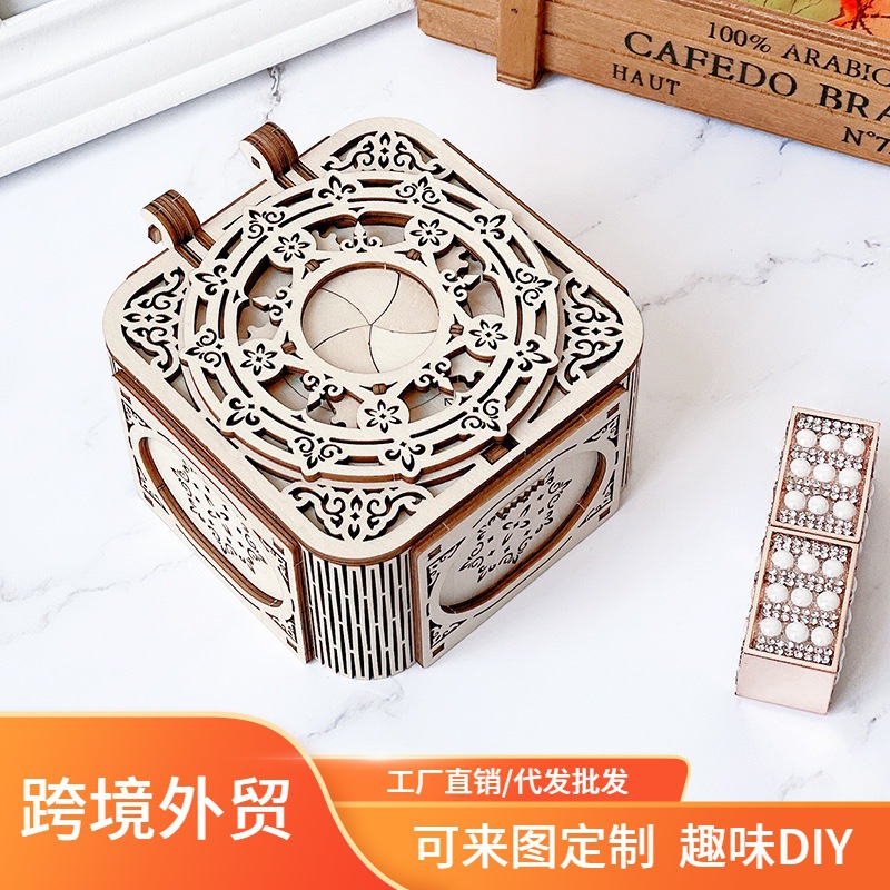 Venta caliente transfronteriza DIY rompecabezas de madera 3D modelo estéreo de madera mecánica de alta dificultad montaje caja de música caja de joyería