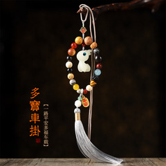 多寶多福國潮文藝十八菩提車內吊墜一鹿平安蓮花香囊好運流蘇車掛