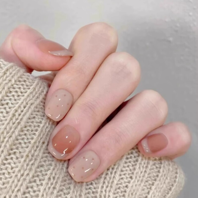 Spring and Summer High-End Handmade Medium-Short Nail Art Wearable Nails Fake Nail Patches Nude Color Polka Dot French Style Simple and Versatile Spring and Summer High-End Handmade Medium-Short Nail Art Wearable Nails Fake Nail Patches Nude Color Polka Dot French Style Simple and Versatile
