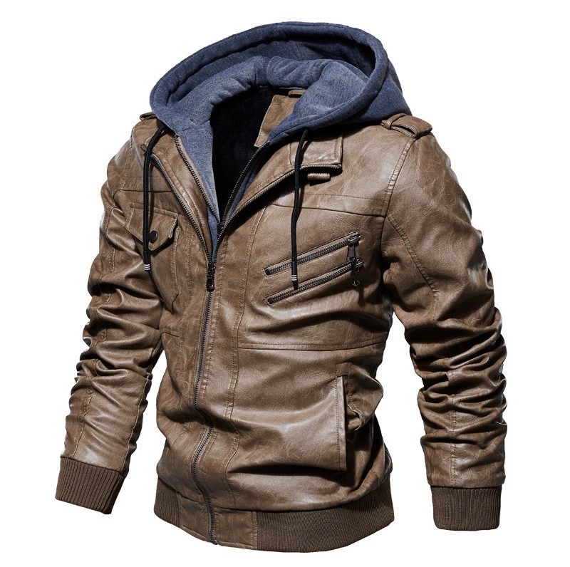 Polyurethane Autumn Jacket, European Style, Plus Sizes, Hooded with Velvet/Fleece Lining