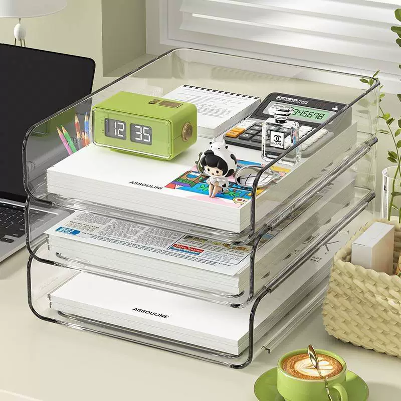 Transparent desktop file rack storage office desk a4 three-layer bookshelves table multi-layer storage rack student dormitory