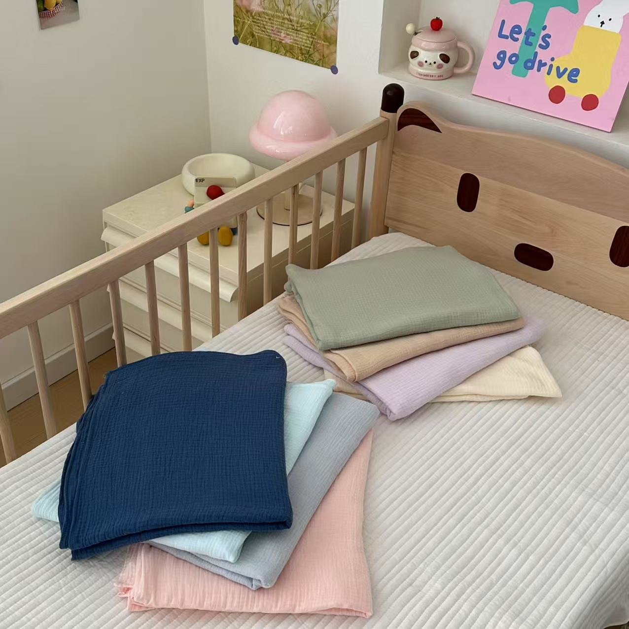 Class a Cotton Double-Layer Wrinkled Gauze Bed Sheetss Plain Cotton Single Gauze Bed Sheetss Soft Kindergarten Crib