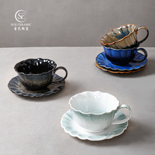 北欧风花型陶瓷咖啡杯碟套装艺术感情侣咖啡杯精致下午茶餐具杯子