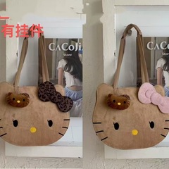 甜美蝴蝶结绒面萌脸kt猫大容量单肩包女潮可爱豹纹蝴蝶结双肩背包
